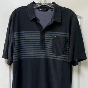Travis Mathew Black Polo with Gray Stripes